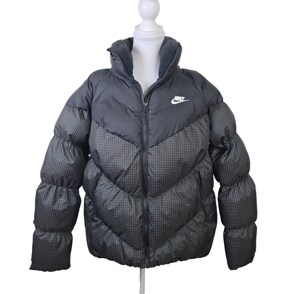 Nike Womens Windrunner Therma-FIT Puffer Jacket Black Grid Size Small